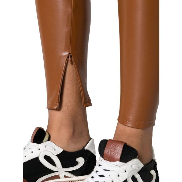 Michael Kors Coated Stretch Leggings Faux Leather Pants Zip Leg Luggage $140 Nwt - Picture 6 of 7